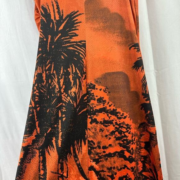 Urban Outfitters Solana Palm Tree Printed Split-Hem Midi Dress in Orange Size L - Picture 7 of 10
